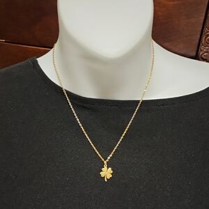 Stainless Steel Gold Tone Clover Pendant Necklace
